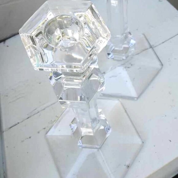 2 Gorgeous "Gardenia Galatee" Lead Crystal Candlesticks by "Val St Lambert" - Picture 6 of 10